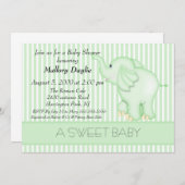 Niedlich Baby Light Green Elephant Neutral Baby Du Einladung (Vorne/Hinten)