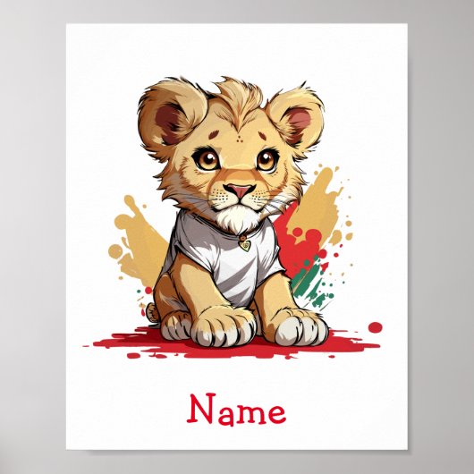 Niedlich Baby Lion Individuelle Name Poster (Vorne)