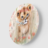 Niedlich Baby Lion Pastel Watercolor Frühlingsblum Große Wanduhr (Winkel)