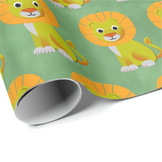Niedlich Baby Lion Vintag Print Muster Green Geschenkpapier (Rolleneckpunkt)