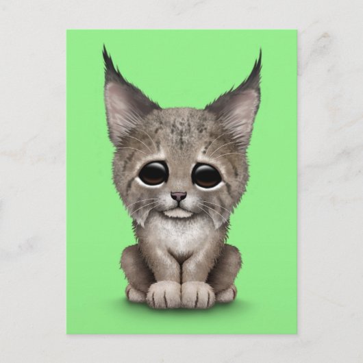 Niedlich Baby Lynx Cub auf Green Postkarte (Vorderseite)