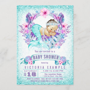 Niedlich Baby Mermaid Babydusche Einladung
