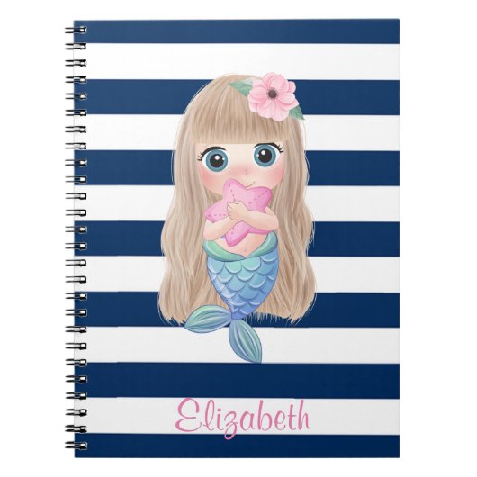 Niedlich Baby Mermaid Navy Blue Stripes Notizblock (Vorderseite)