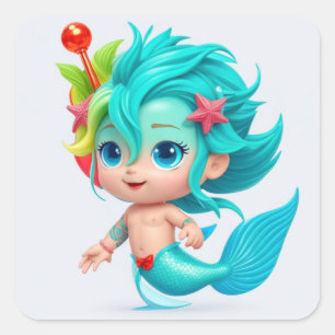 Niedlich Baby Merman Quadratischer Aufkleber
