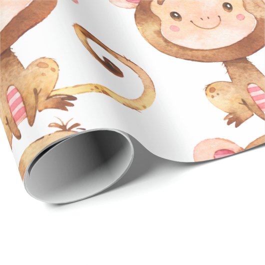 Niedlich Baby Monkey Funny Cartoon Chimp Geschenkpapier (Rolleneckpunkt)