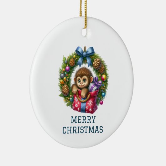 Niedlich Baby Monkey Weihnachten Keramik Ornament (Rechts)