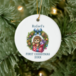 Niedlich Baby Monkey Weihnachten Keramik Ornament