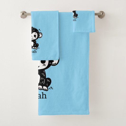 Niedlich Baby Monkey Zeichnend - Kawaii Kinderzimm Badhandtuch Set (Insitu)