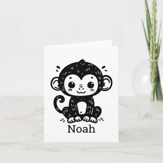 Niedlich Baby Monkey Zeichnend - Kawaii Kinderzimm Dankeskarte (Vorderseite)