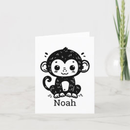 Niedlich Baby Monkey Zeichnend - Kawaii Kinderzimm Dankeskarte