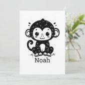 Niedlich Baby Monkey Zeichnend - Kawaii Kinderzimm Einladung (Stehend Vorderseite)