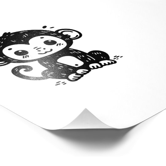 Niedlich Baby Monkey Zeichnend - Kawaii Kinderzimm Fotodruck (Ecke)