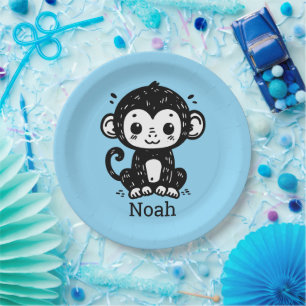 Niedlich Baby Monkey Zeichnend - Kawaii Kinderzimm Pappteller