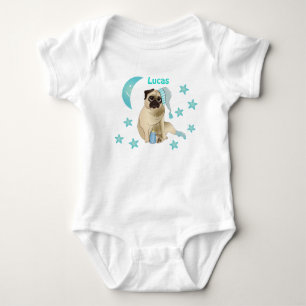 Niedlich Baby Mops Watercolor Soft Blue Stars Strampler