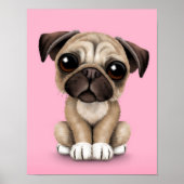 Niedlich Baby Mops Welpen Hund auf rosa Poster (Vorne)