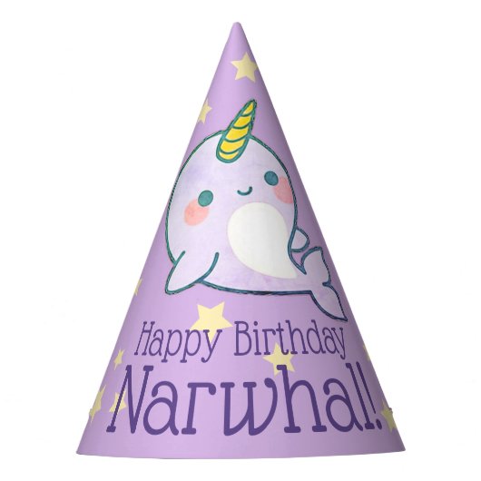 Niedlich Baby Narwhal Personalisiert mit Stars Partyhütchen (Vorderseite)