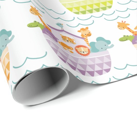 Niedlich Baby Noahs Ark Wrapping Paper Geschenkpapier (Rolleneckpunkt)