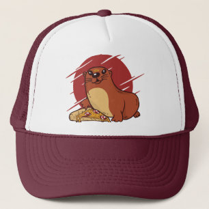 Niedlich Baby Otter Eating Yummy Pizza Design Truckerkappe
