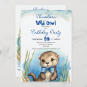 Niedlich Baby Otter Wild One Boy Geburtstag Einladung (Vorne/Hinten)