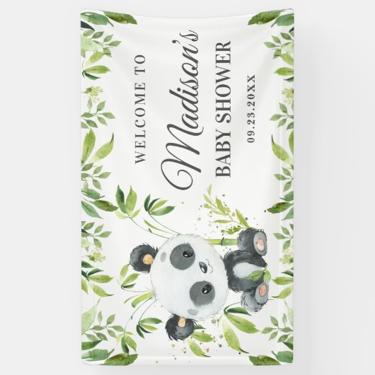 Niedlich Baby Panda Bear Greenery Bamboo Hintergru Banner (Vertikal)