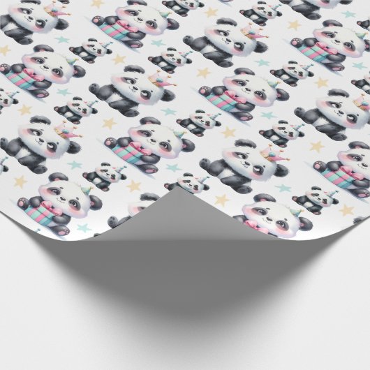 Niedlich Baby Panda Bear Muster White Geschenkpapier (Ecke)