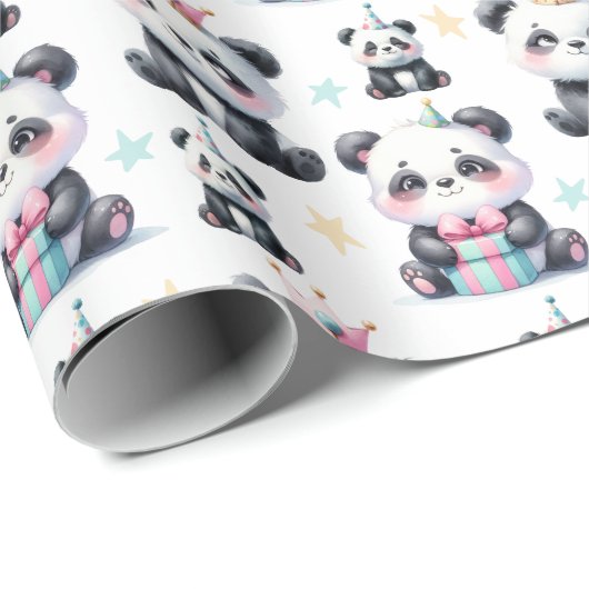 Niedlich Baby Panda Bear Muster White Geschenkpapier (Rolleneckpunkt)