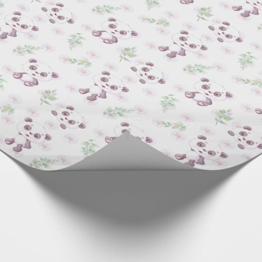 Niedlich Baby Panda Blume Balloons Babydusche Geschenkpapier (Ecke)