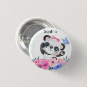 Niedlich Baby Panda Blume Wreath Individuelle Name Button (Vorne & Hinten)