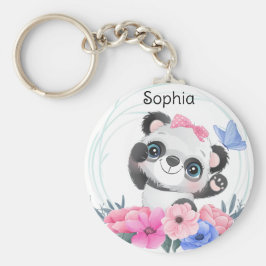 Niedlich Baby Panda Blume Wreath Individuelle Name Schlüsselanhänger