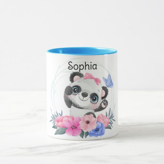 Niedlich Baby Panda Blume Wreath Individuelle Name Tasse (Zentrum)
