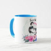 Niedlich Baby Panda Blume Wreath Individuelle Name Tasse (Vorderseite Links)