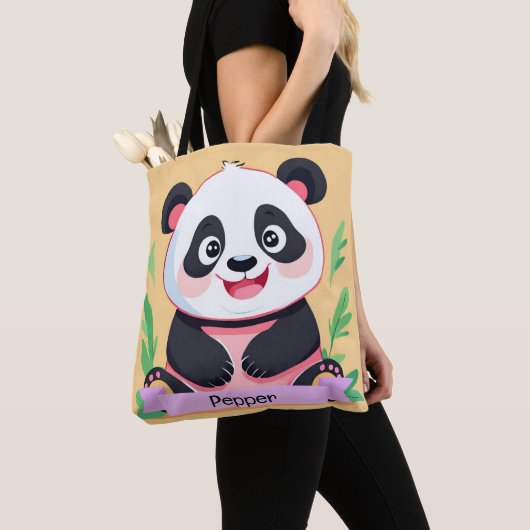 Niedlich Baby Panda Individuelle Name Tasche (Von Nahem)