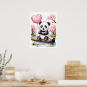Niedlich Baby Panda mit Herzballon - Wasserfarbe Poster (Küche)