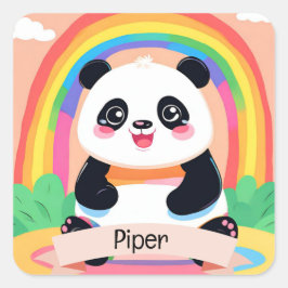 Niedlich Baby Panda Rainbow Quadratischer Aufkleber