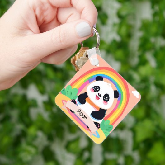 Niedlich Baby Panda Rainbow Schlüsselanhänger (Hand)