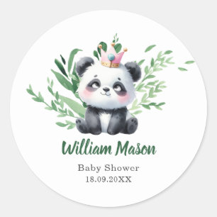 Niedlich Baby Panda Watercolor Grüne Runder Aufkleber