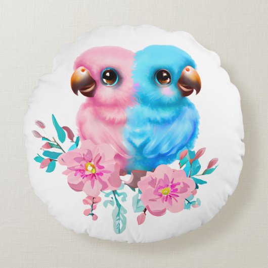 Niedlich Baby Parrot Twins Rundes Kissen (Vorderseite)
