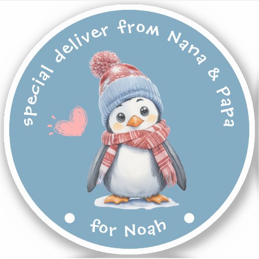 Niedlich Baby Penguin Blue Christmas für Kinder Ge Aufkleber (Vorderseite)