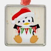 Niedlich Baby Penguin Holding Peace Banner Ornament Aus Metall (Vorne)