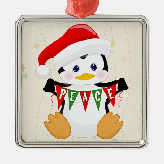 Niedlich Baby Penguin Holding Peace Banner Ornament Aus Metall (Vorne)
