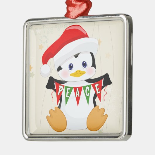 Niedlich Baby Penguin Holding Peace Banner Ornament Aus Metall (Links)