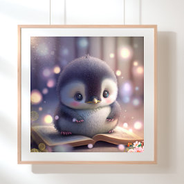 Niedlich Baby Penguin liest ein Buch Art Kinderzim Poster