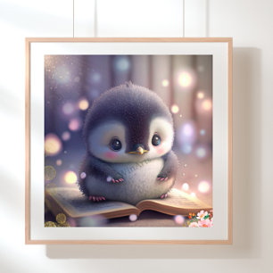 Niedlich Baby Penguin liest ein Buch Art Kinderzim Poster