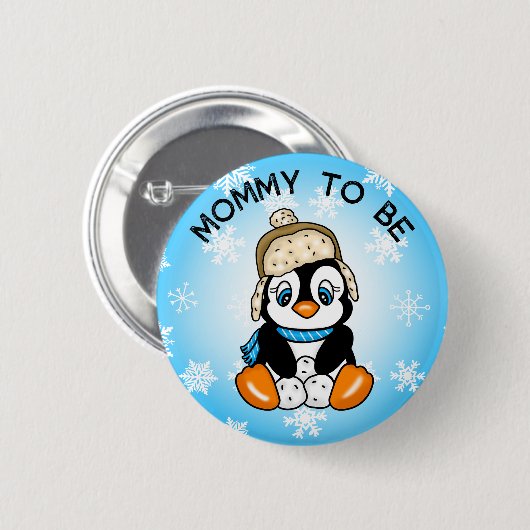 Niedlich Baby Penguin | Mami als Babydusche Button (Vorne & Hinten)