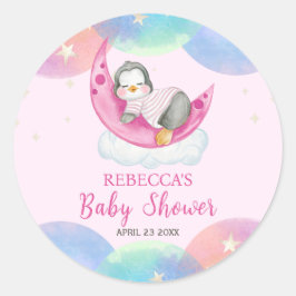 Niedlich Baby Penguin Pink Baby Dusche Runder Aufkleber