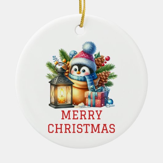 Niedlich Baby Penguin Weihnachten Keramik Ornament (Vorne)