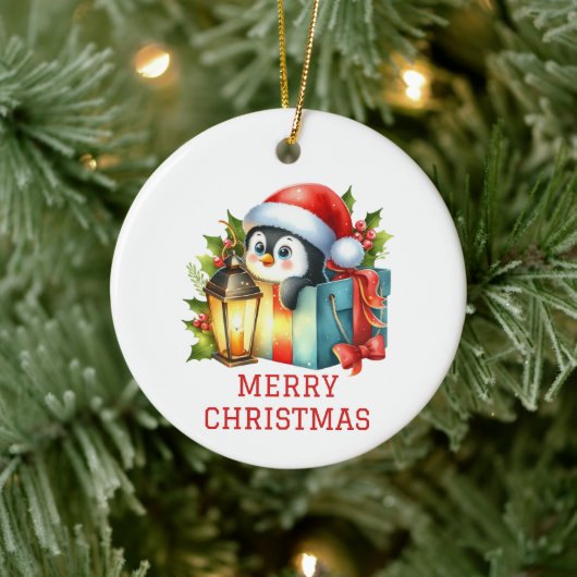 Niedlich Baby Penguin Weihnachten Keramik Ornament (Baum)