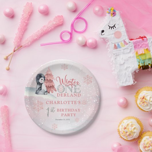 Niedlich Baby Penguin Winter ONEderland 1. Geburts Pappteller (Party)