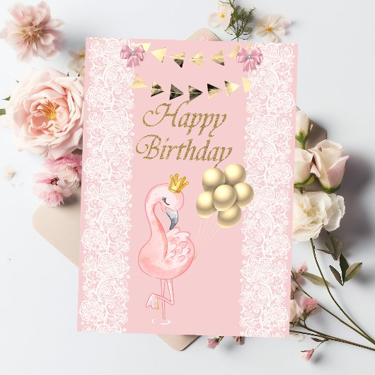 Niedlich Baby Pink Flamingo Crown Balloons Geburts Karte