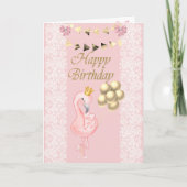 Niedlich Baby Pink Flamingo Crown Balloons Geburts Karte (Vorderseite)